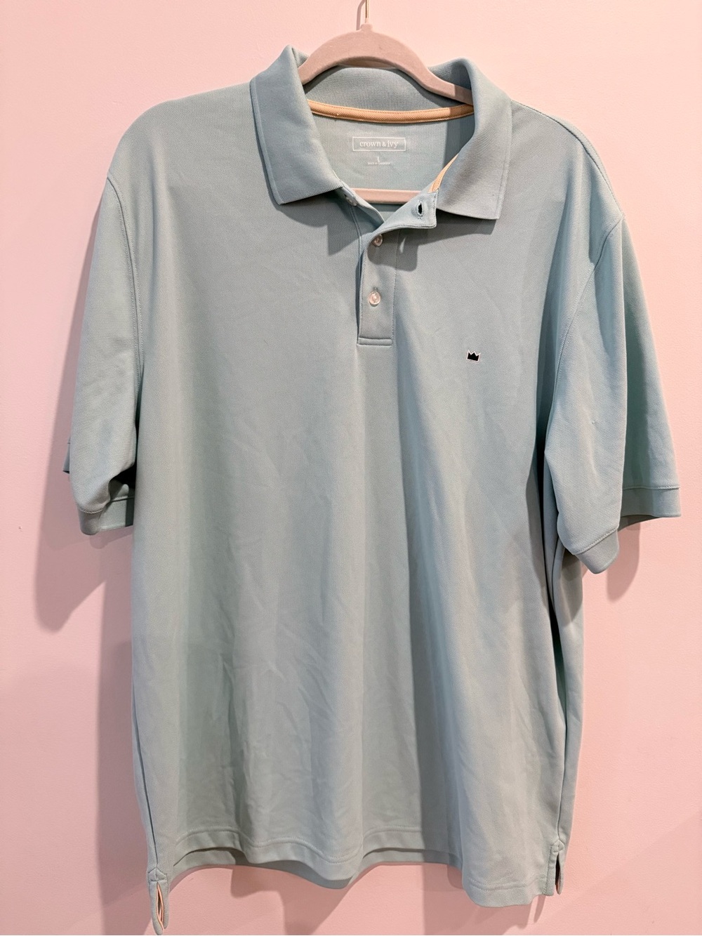 crown & ivy Men's Pastel Blue Polo Shirt with Subtle Logo